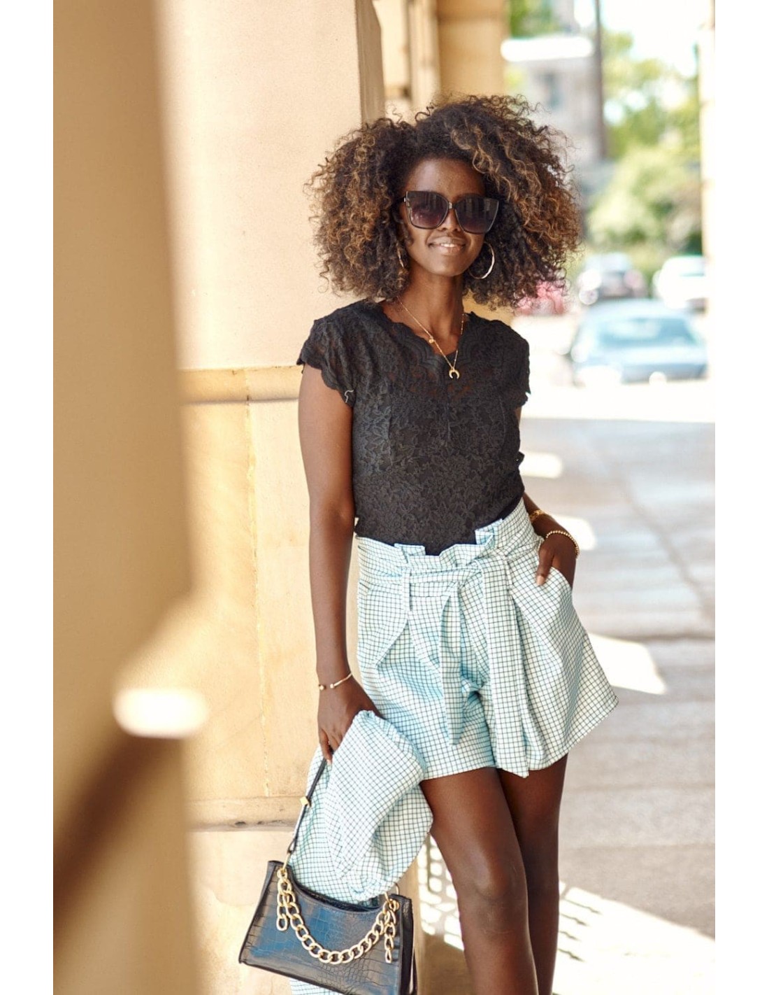 Elegant shorts with a wide waist, turquoise 7788 - Online store - Boutique